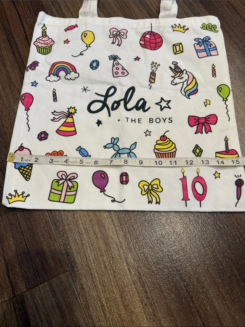Lola + The Boys White Canvas Tote with Pink '10' Cake Accent